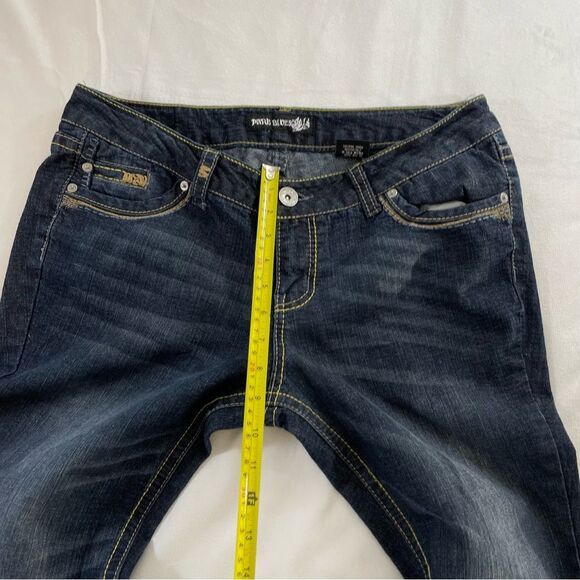 PARIS BLUES Size 13 Juniors - Distressed Bootcut Blue Jeans - embroidered pocket - Picture 13 of 16
